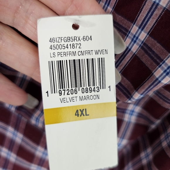 Izod Soft Wash Essentials Button-Up Shirt Regular Fit Stretch Fabric, Maroon, 4X - Picture 8 of 10